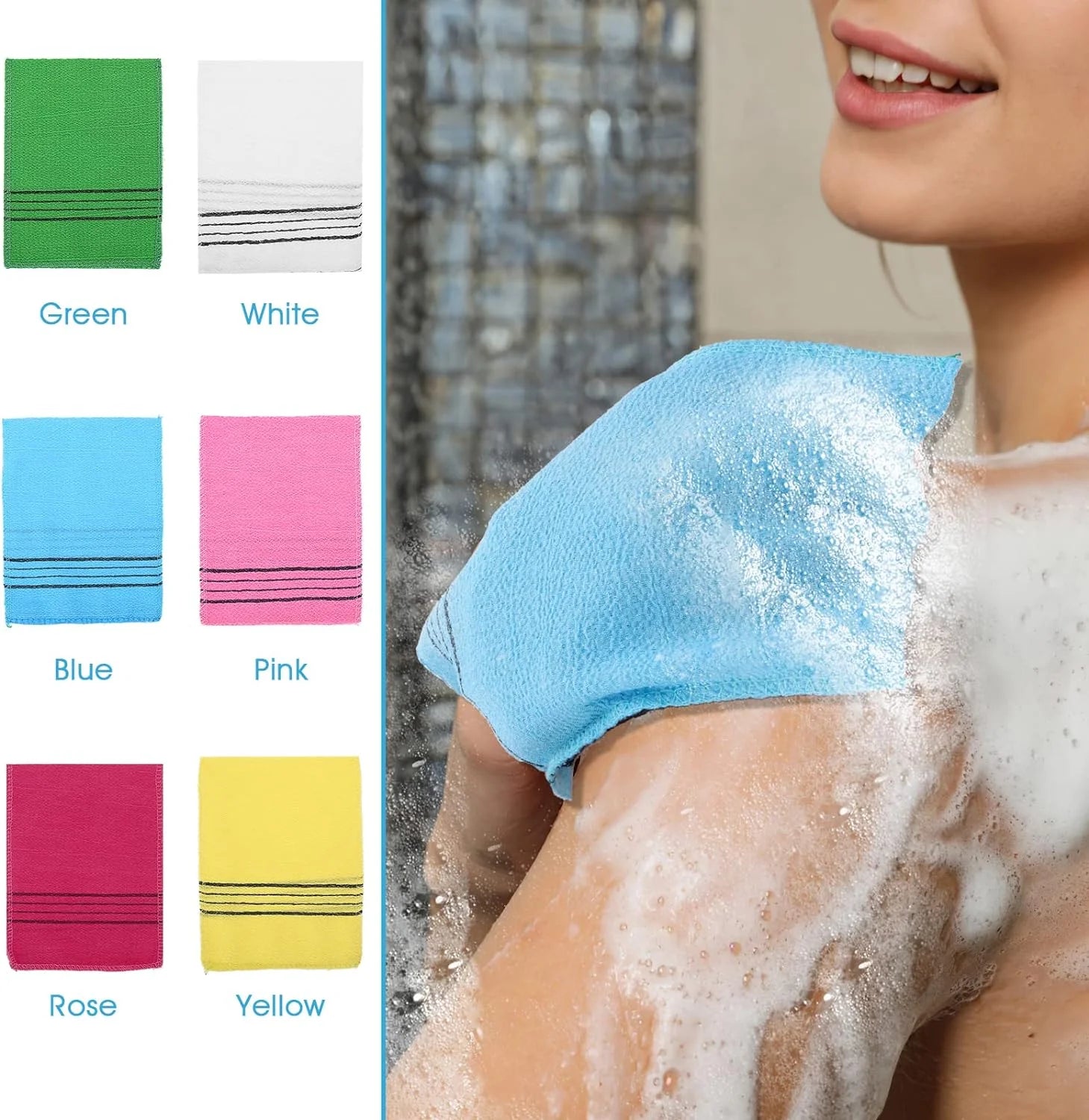 6 Pcs Korean Exfoliating Washcloth, Asian Exfoliating Mitt Bath Glove Washcloth Colorful Exfoliating Cloth Skincare Exfoliating Scrub Bath Cloth for Removing Dry Dead Skin (6 Colors)